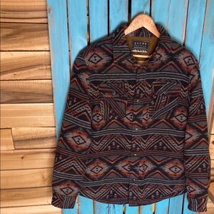 Jachs fleece lined southwestern Jacket Black gray and red button up Medium